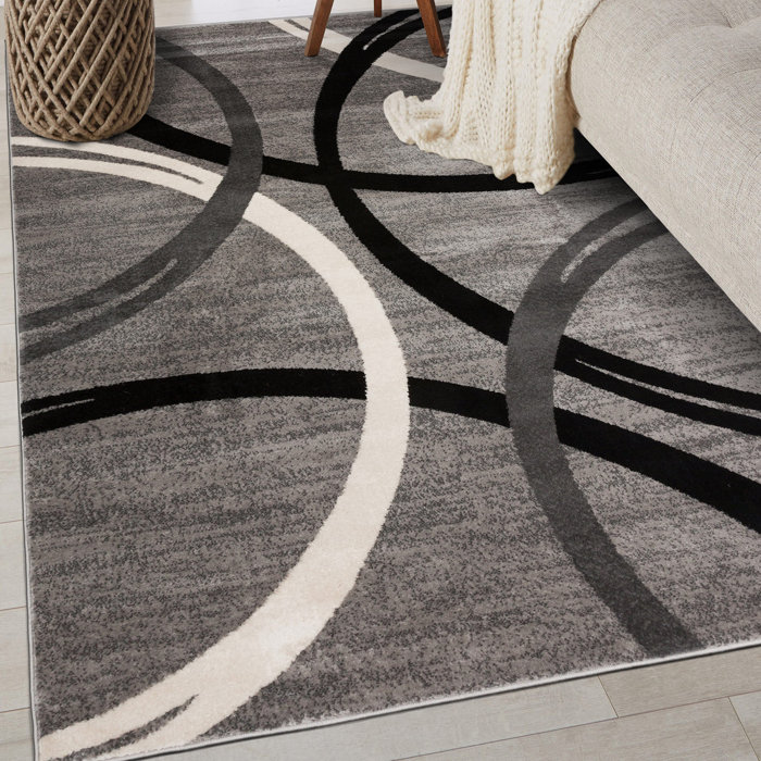 Ebern Designs Devonshire Abstract Gray/Black/Ivory Area Rug & Reviews Wayfair